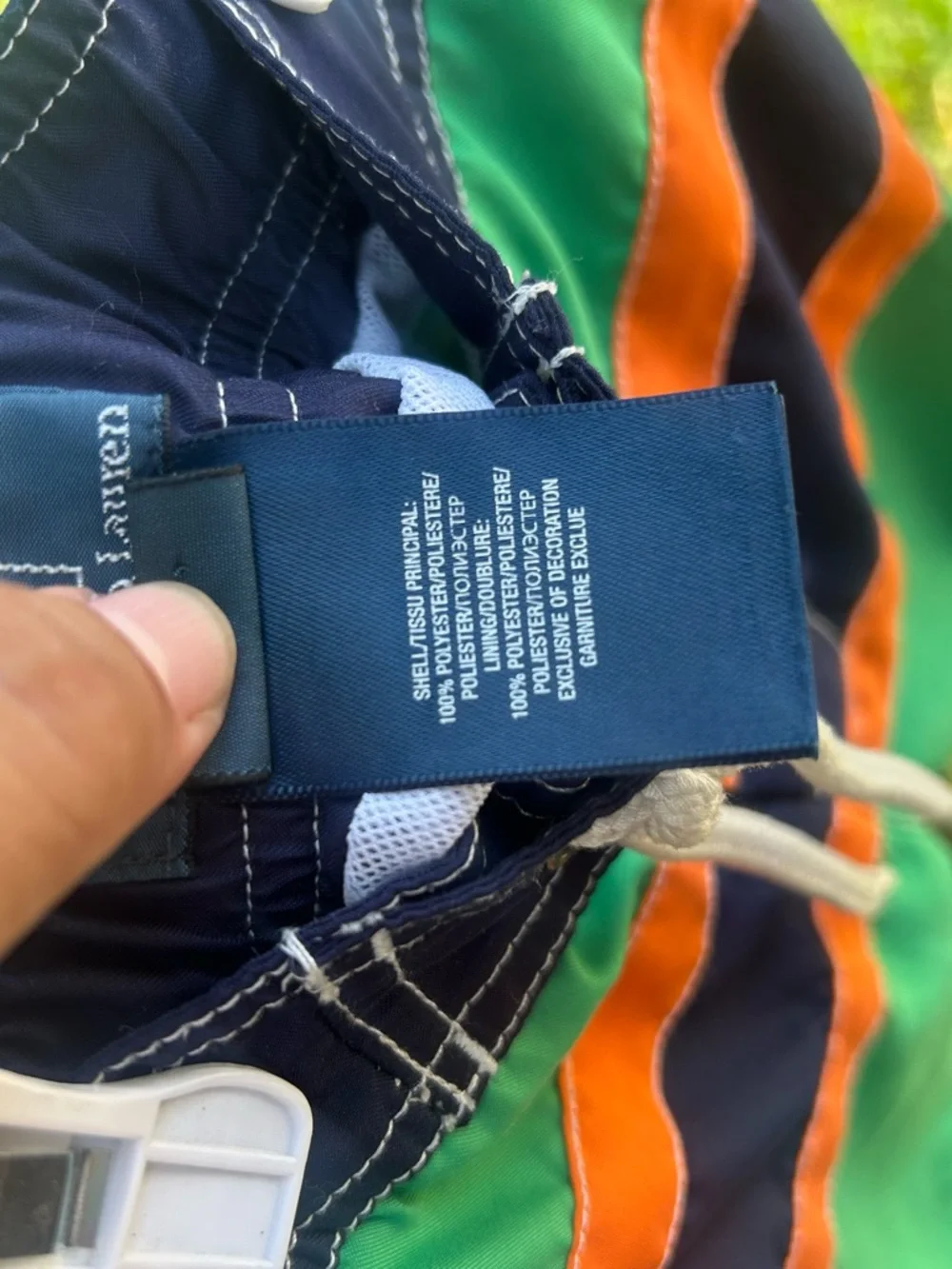 Ralph Lauren Green Navy Orange Striped Swim Shorts